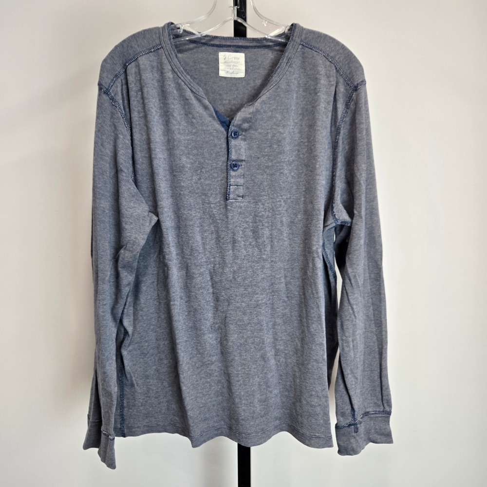 Vintage J. Crew Mens Blue Long Sleeve Henley Shirt 100% Cotton XL Utility Gorp